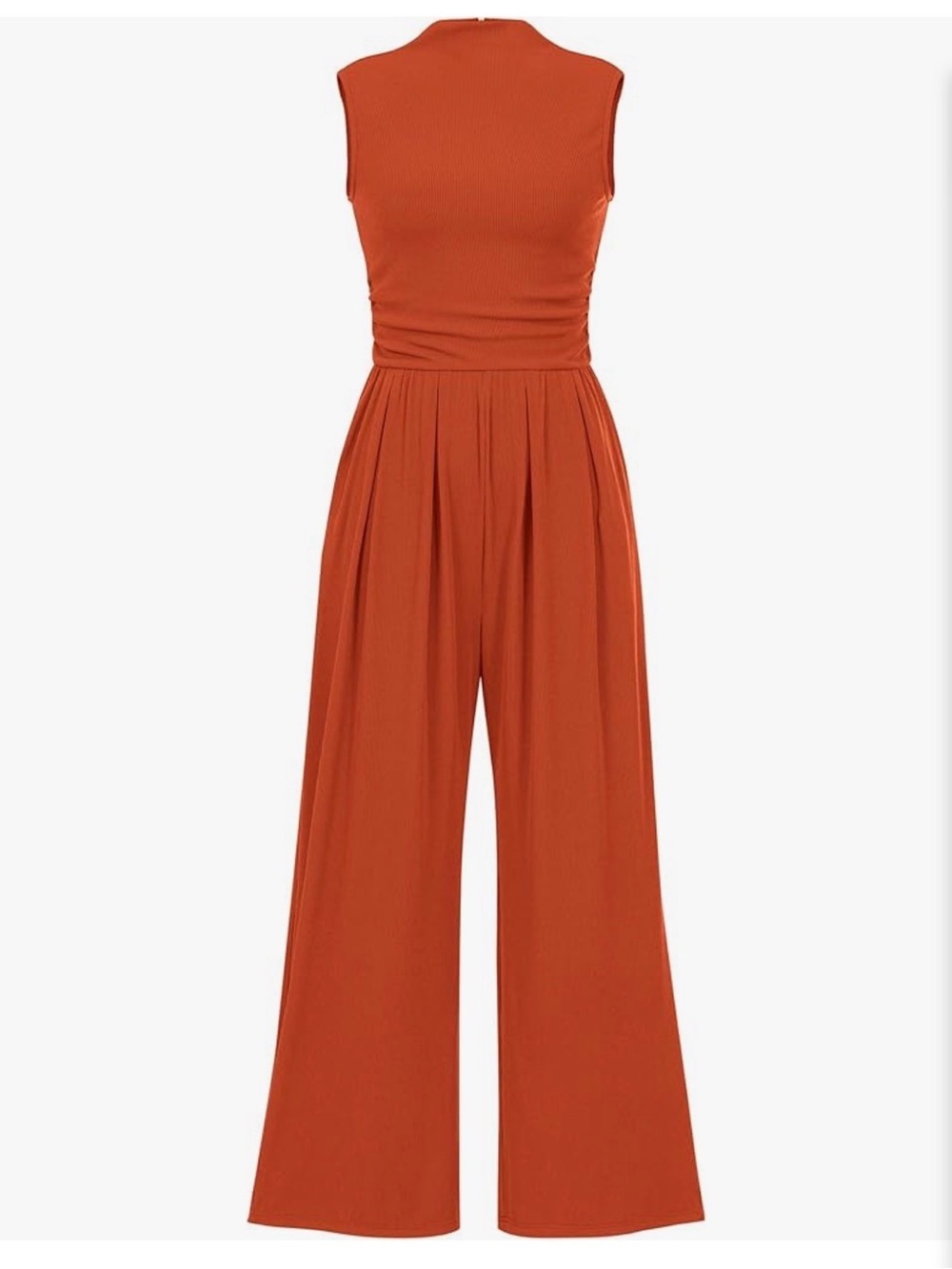 Sleeveless Wide-Leg Jumpsuit in Burnt Orange. Size Small